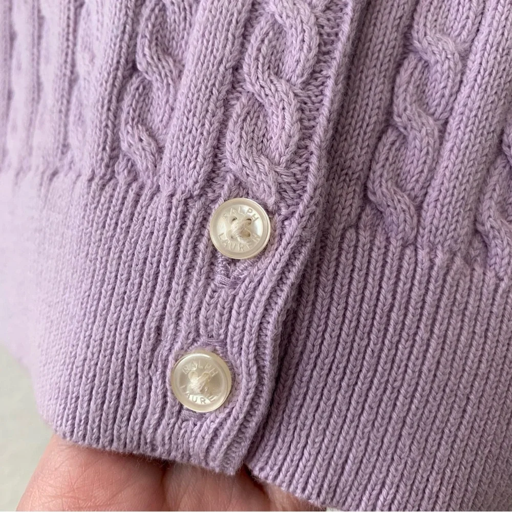 Ralph Lauren Lavender Cable Knit Baby Cardigan